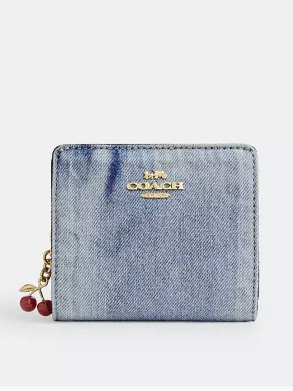 Coach Snap Wallet In Loved Denim With Charm